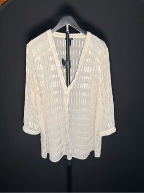 Ivory Sheer Textured V-Neck Blouse